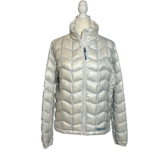 Marmot white and blue down filled puffer jacket - L - Picture 1 of 9